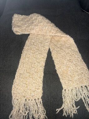 Cream Chunky Knit Fringe Scarf - Women Accessories
